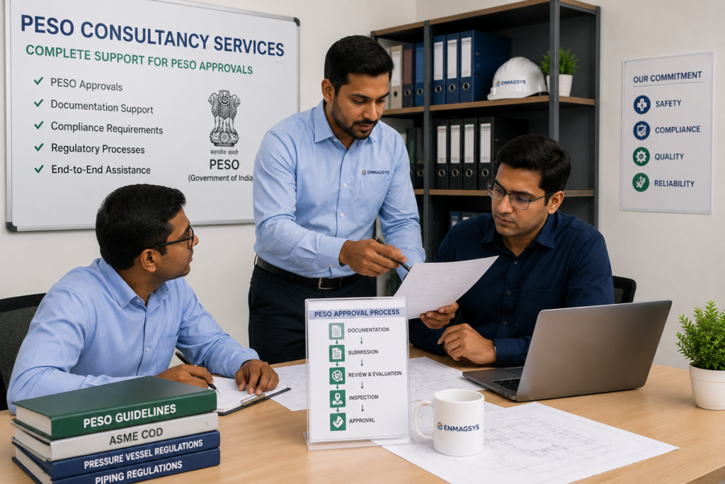 Indian engineering professionals providing PESO consultancy services, including approvals, documentation support, regulatory compliance, and licensing assistance.